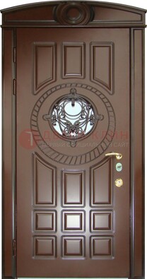 Шоколадная металлическая дверь Винорит со стеклом и ковкой ДСК-269 в Дзержинском