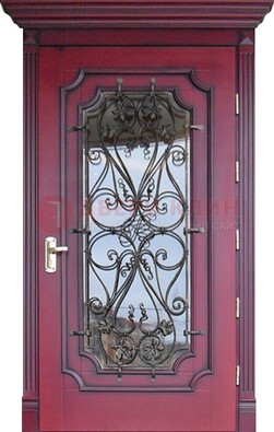Красная стальная дверь Винорит со стеклом и ковкой ДСК-271 в Дзержинском