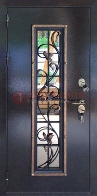 Железная дверь с порошковым напылением стеклом и ковкой ДСК-279 в Кирове
