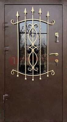 Стальная дверь Порошок со стеклом и ковкой для дома ДСК-280 в Дзержинском