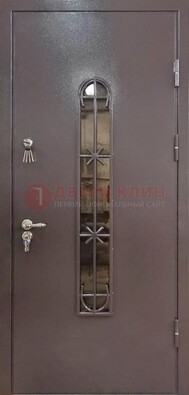 Металлическая дверь Порошок с небольшим стеклом и ковкой ДСК-282 в Дзержинском