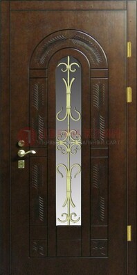 Дизайнерская металлическая дверь со стеклом и ковкой ДСК-50 в Дзержинском