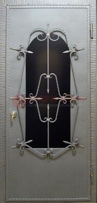 Железная дверь со стеклом и ковкой ДСК-74 для каркасного дома в Дзержинском