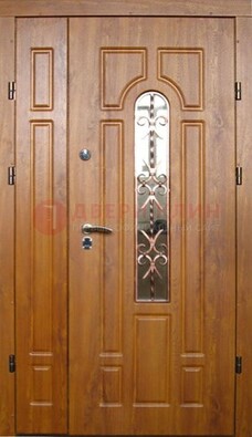 Стальная дверь со стеклом и цветной ковкой ДСК-78 для панельного дома в Дзержинском