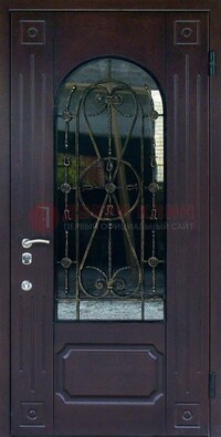 Стальная дверь со стеклом и ковкой ДСК-80 в загородный дом в Дзержинском