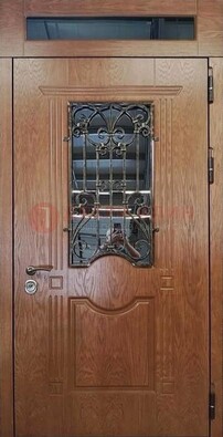Металлическая входная дверь со стеклом и ковкой для дома ДСК-96 в Дзержинском