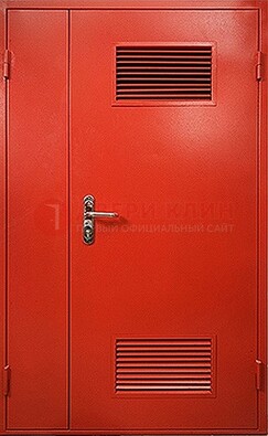 Красная железная техническая дверь с вентиляционными решетками ДТ-4 в Дзержинском