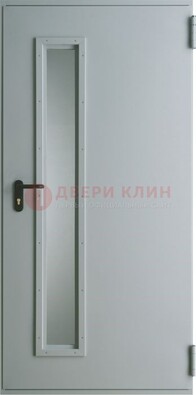 Белая железная техническая дверь со вставкой из стекла ДТ-9 в Дзержинском