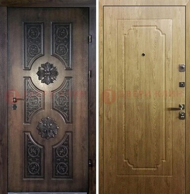 Железная коричневая дверь с виноритом и Золотой дуб внутри ДВТ-101 в Дзержинском