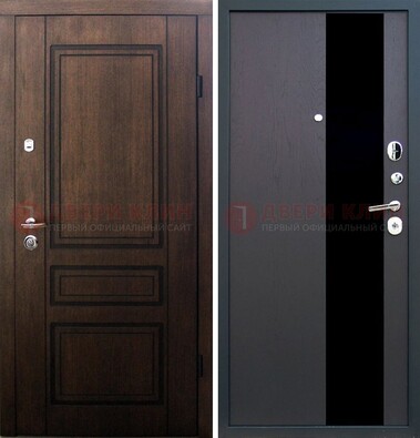 Входная дверь Итальянский орех с МДФ с черным стеклом ДМ-1199 в Дзержинском