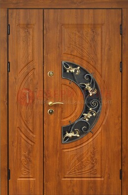 Входная дверь цвета золотой дуб с виноритом и ковкой ДВТ-176 в Дзержинском