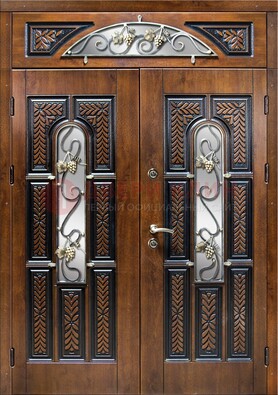 Входная двухстворчатая дверь с виноритом и ковкой ДВТ-183 в Дзержинском