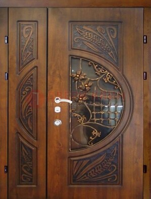 Металлическая дверь с виноритом и резной панелью внутри ДВТ-70 в Дзержинском