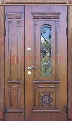 Железная коричневая филенчатая дверь с виноритом и МДФ ДВТ-85 в Дзержинском