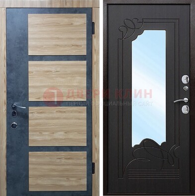 Светлая металлическая дверь c фрезерованной МДФ с зеркалом ДЗ-103 в Дзержинском