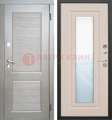 Светлая металлическая филенчатая дверь и МДФ Белый дуб с зеркалом ДЗ-104 в Дзержинском