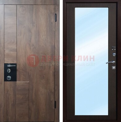 Коричневая металлическая дверь c МДФ с зеркалом ДЗ-106 в Дзержинском