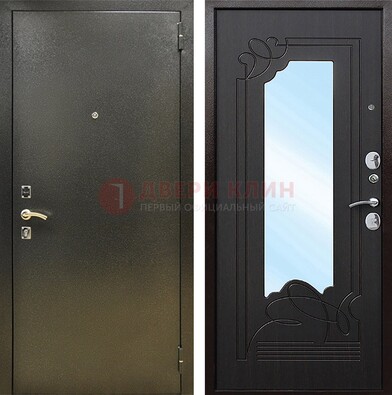 Железная темная дверь c порошковым напылением и МДФ с узором и зеркалом ДЗ-111 в Дзержинском