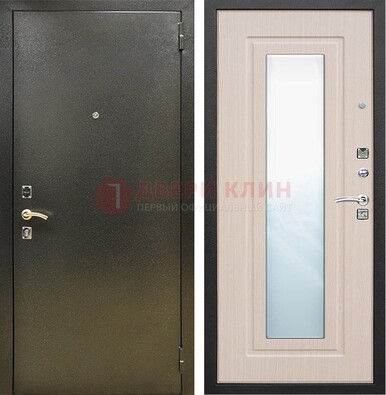 Входная темная дверь c порошковым покрытием и МДФ Белый дуб и зеркалом ДЗ-112 в Дзержинском