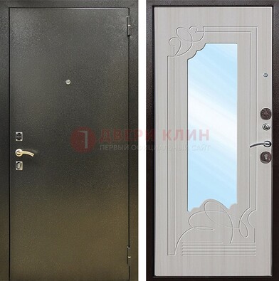 Входная темно-серая дверь c порошковым покрытием и МДФ с резьбой и зеркалом ДЗ-113 в Дзержинском