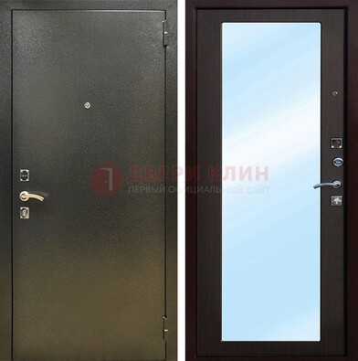 Входная темно-серая дверь c порошковым покрытием и МДФ с зеркалом ДЗ-114 в Дзержинском