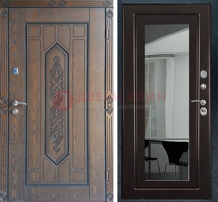 Уличная коричневая дверь c виноритом и МДФ Венге с зеркалом ДЗ-116 в Дзержинском