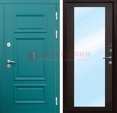 Зеленая входная дверь терморазрыв c виноритом и МДФ с зеркалом ДЗ-122 в Дзержинском