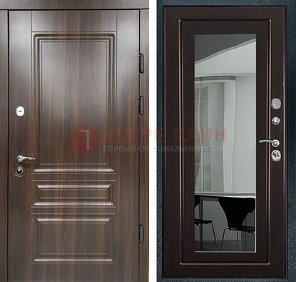 Железная коричневая дверь с МДФ Венге c зеркалом ДЗ-124 в Дзержинском