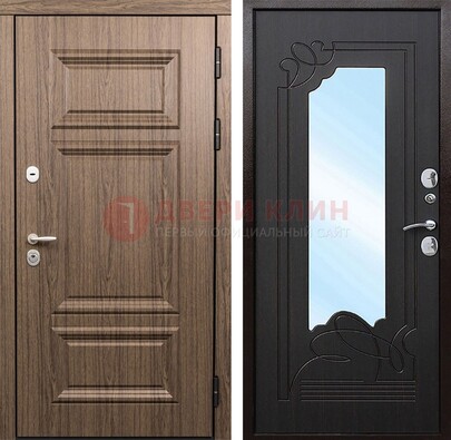 Входная коричневая дверь с зеркалом МДФ Венге ДЗ-127 в Дзержинском