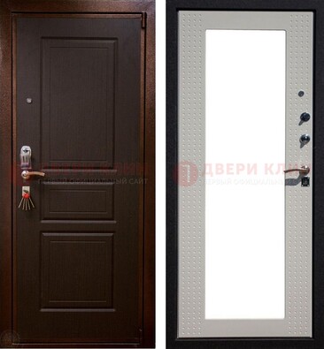 Коричневая железная дверь с панелями МДФ и зеркалом ДЗ-133 в Дзержинском