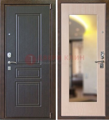 Коричневая стальная дверь с зеркалом МДФ внутри ДЗ-27 в Дзержинском