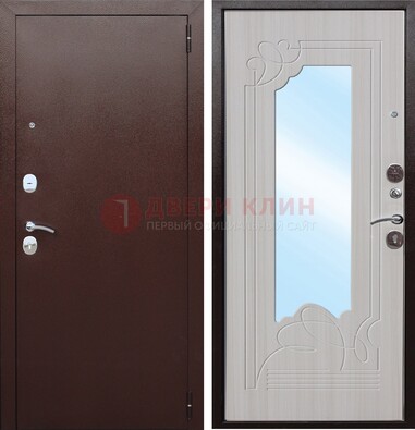 Коричневая металлическая дверь с зеркалом МДФ внутри ДЗ-33 в Дзержинском