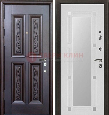 Коричневая стальная дверь с зеркалом МДФ внутри ДЗ-44 в Дзержинском