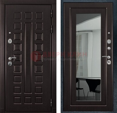 Темная металлическая дверь с зеркалом МДФ внутри ДЗ-4 в Дзержинском