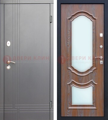 Серая входная дверь со светлой МДФ и зеркалами внутри ДЗ-77 в Дзержинском