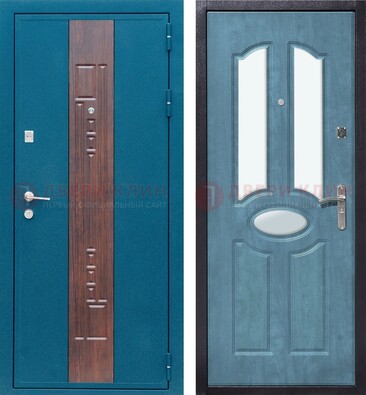 Голубая металлическая дверь МДФ с тремя зеркальными вставками ДЗ-78 в Дзержинском