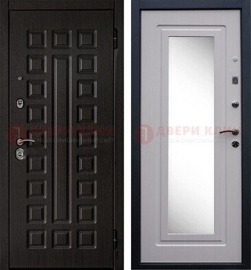 Черная филенчатая металлическая дверь МДФ с зеркалом ДЗ-83 в Дзержинском