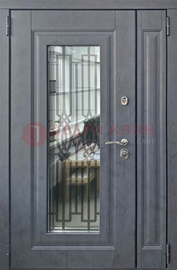 Серая стальная дверь Винорит со стеклом и ковкой ПЛ-29 в Дзержинском