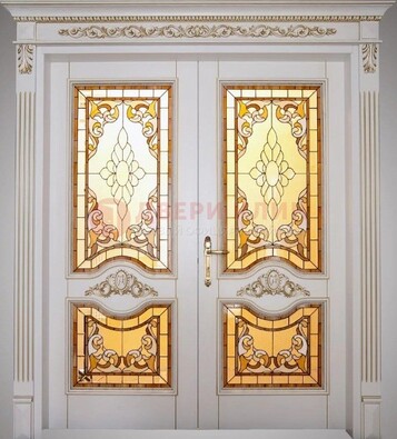 Элитная металлическая дверь с витражом и отделкой массив ВЖ-4 в Дзержинском